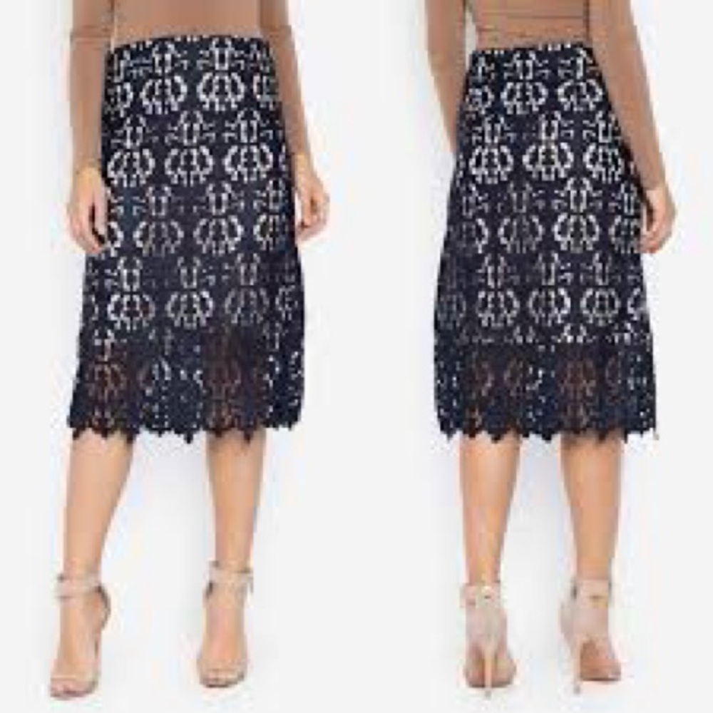 Elegant Lace Midi Skirt - Black